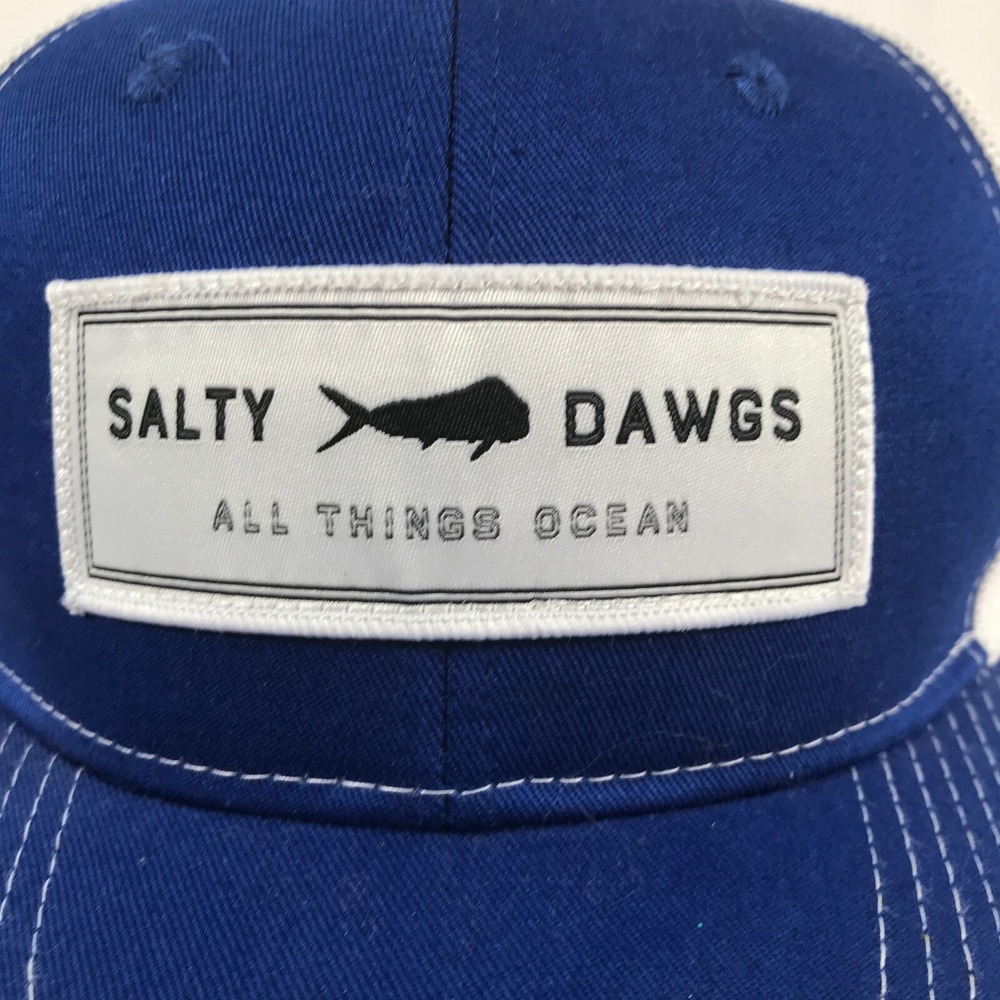 Salty Dawgs Port Authority Trucker Hat Blue White Mesh Snapback Fishing Cap Mens - Picture 2 of 16